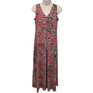 J. Jill Women's Red Paisley Print V Neck Sleeveless Pullover Midi Dress Size S